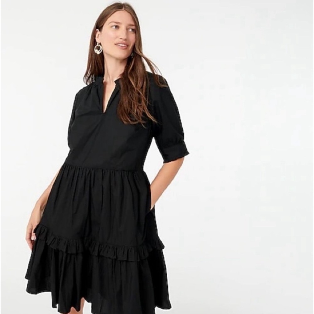 J.‎ Crew Ruffle-Neck Tiered Popover Dress Women’s Size XXS Black